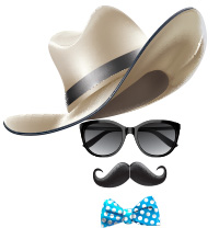 hat sunglasses mustache and bow tie